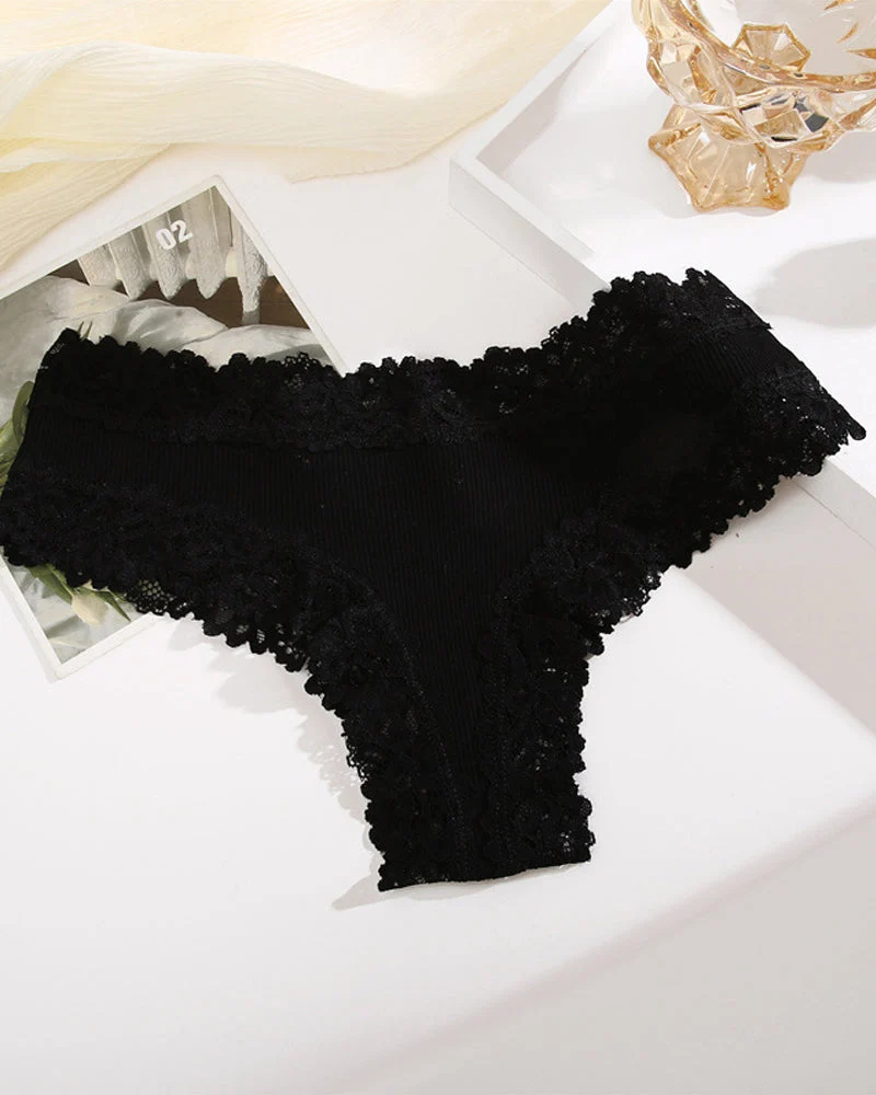 Ribbed Cotton Lace Mid-Rise Panty(9 pack） - Image 10