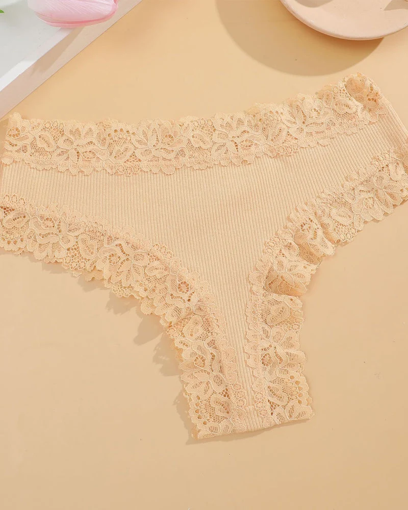Ribbed Cotton Lace Mid-Rise Panty(9 pack） - Image 14