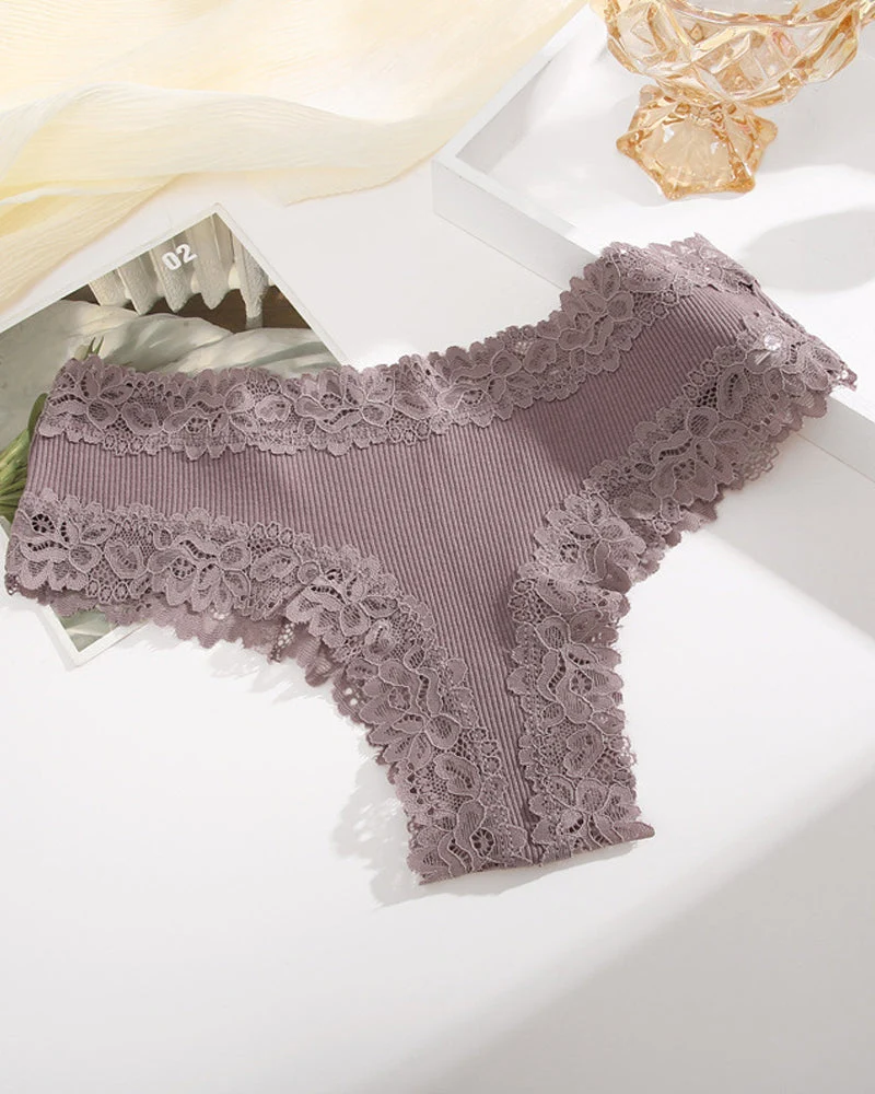 Ribbed Cotton Lace Mid-Rise Panty(9 pack） - Image 6