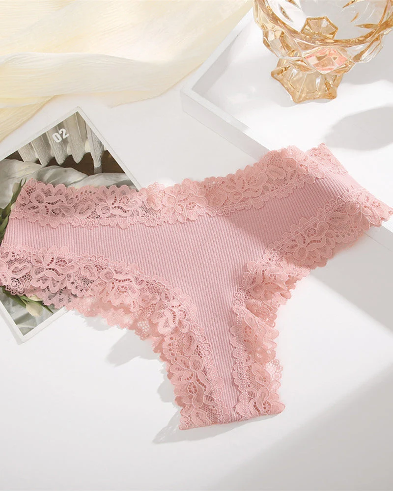 Ribbed Cotton Lace Mid-Rise Panty(9 pack） - Image 8