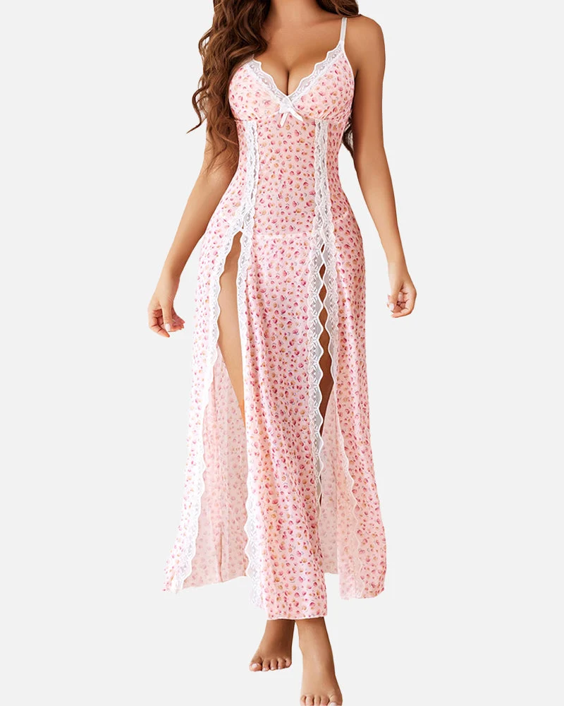 Sexy Mesh V Neck Side Split Nightdress - Image 9