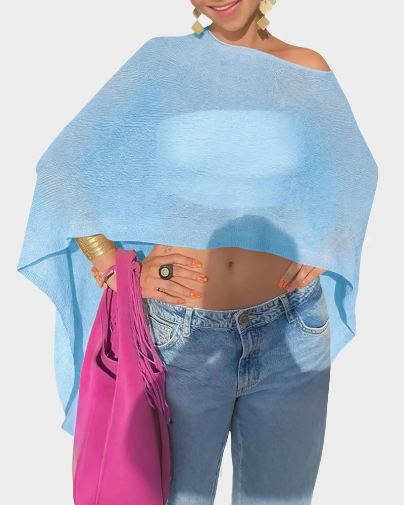 Sheer Off Shoulder Poncho Coverup Mesh Knit Bolero Shrug Beach Top - Image 10