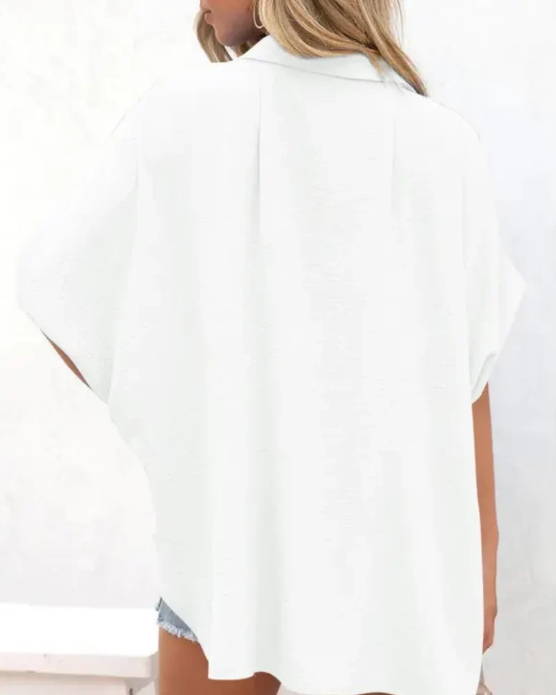 Short Sleeve Solid Color Casual Loose Fit Shirt - Image 8
