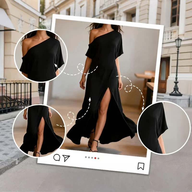 Slash Shoulder Slit Dress - Image 2