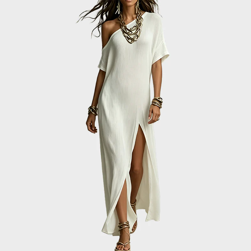Slash Shoulder Slit Dress - Image 6