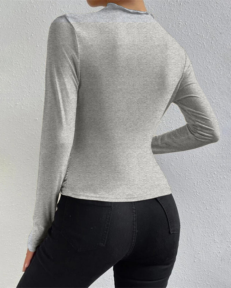 Slim Fit Ruched High-Neck T-Shirt Top - Image 11