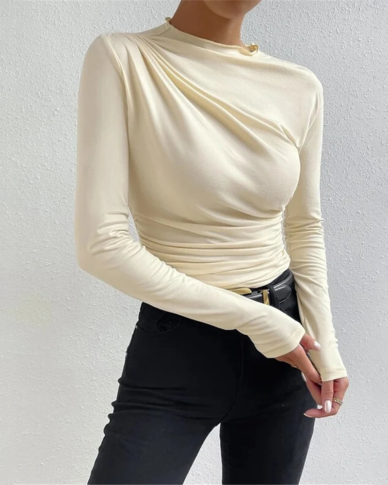 Slim Fit Ruched High-Neck T-Shirt Top - Image 13
