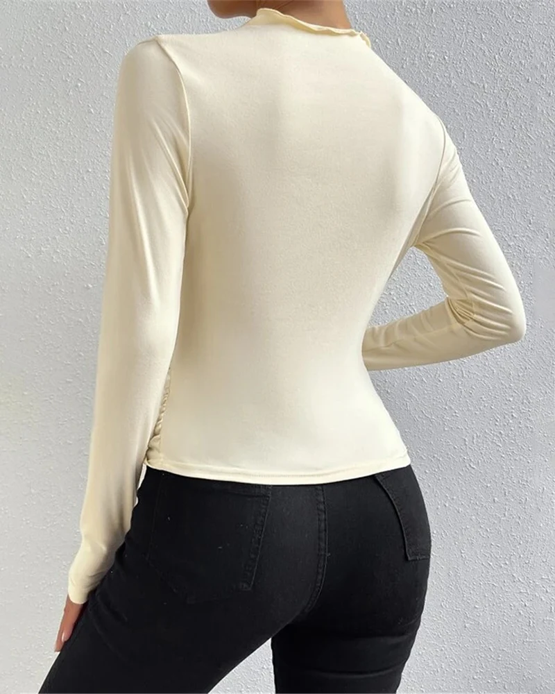 Slim Fit Ruched High-Neck T-Shirt Top - Image 14