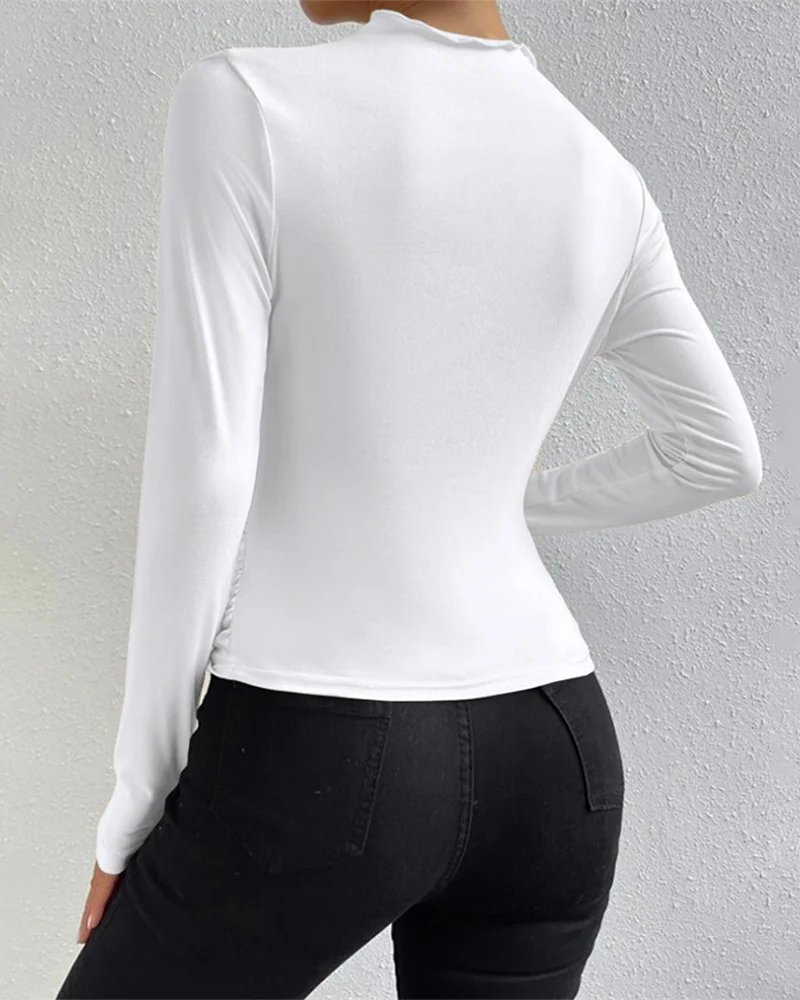 Slim Fit Ruched High-Neck T-Shirt Top - Image 17