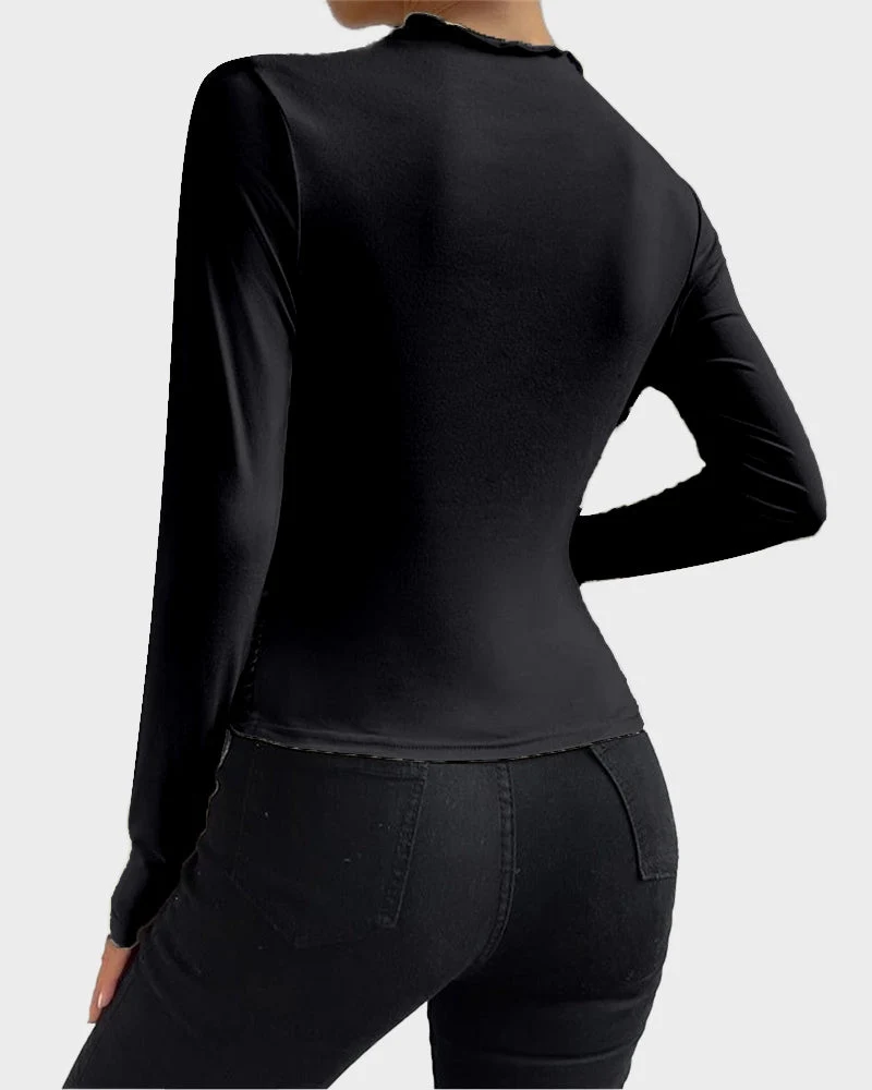 Slim Fit Ruched High-Neck T-Shirt Top - Image 5