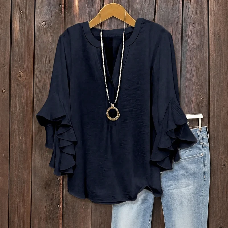 Plus Size Women's Ruffle Sleeve V-Neck Shirt - Image 10