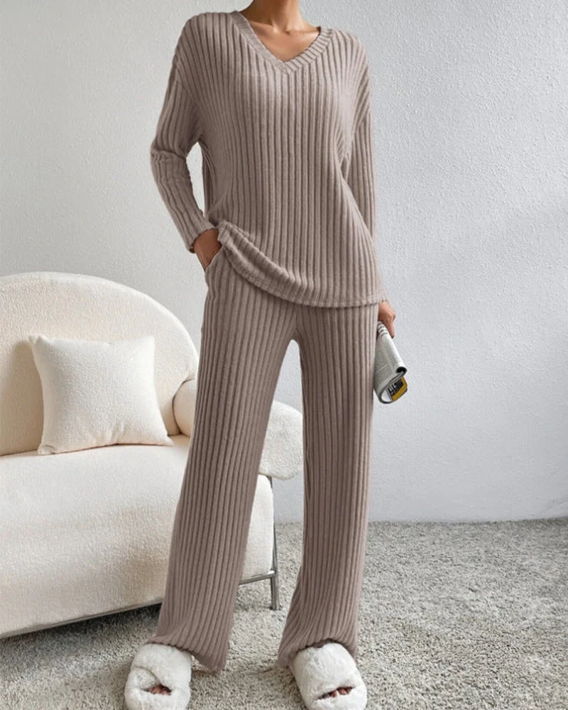 Soft V-Neck Two-Piece Lounge Set - Image 10