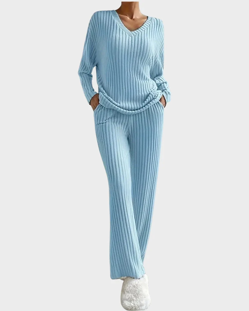 Soft V-Neck Two-Piece Lounge Set - Image 4