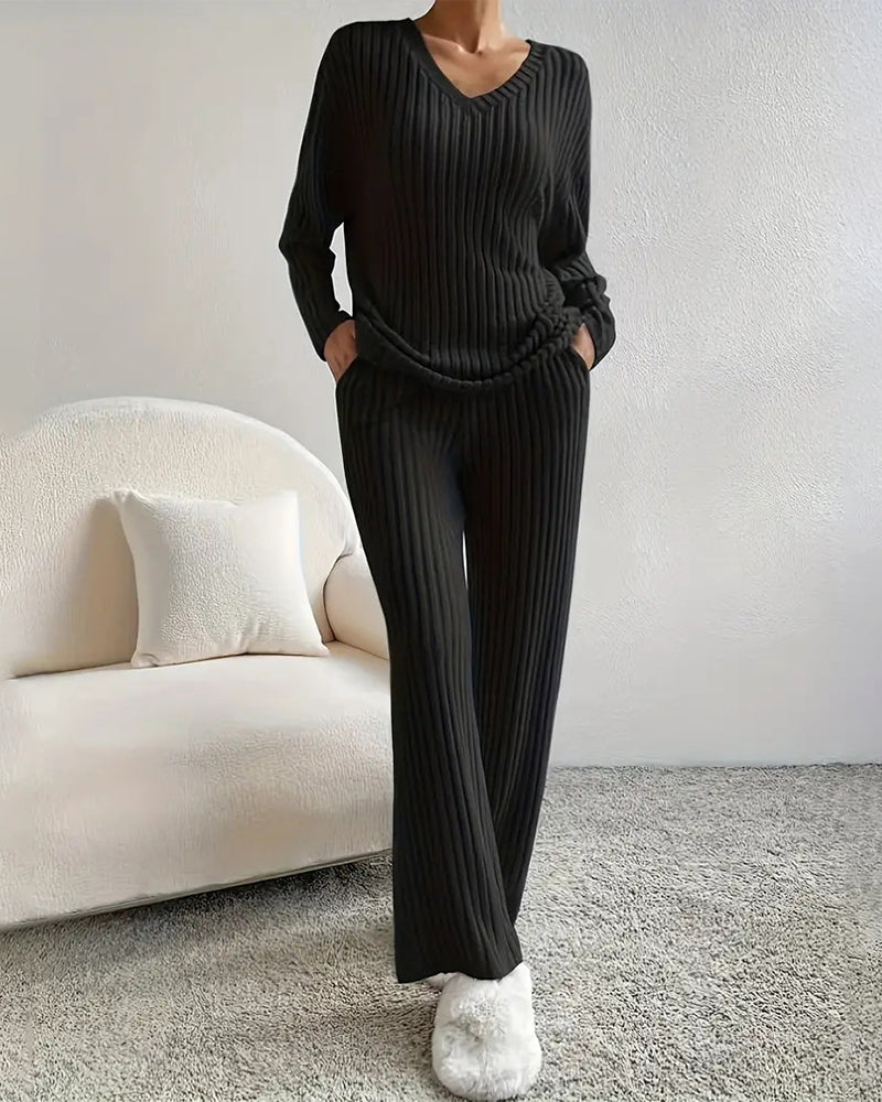 Soft V-Neck Two-Piece Lounge Set - Image 7