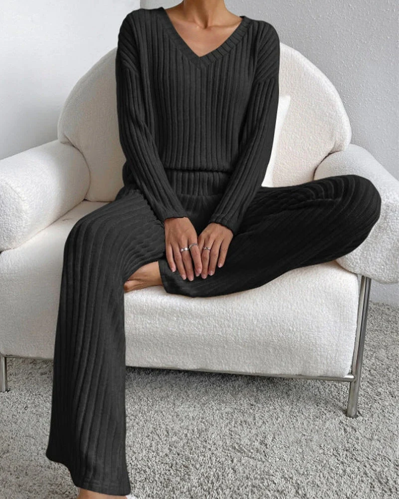 Soft V-Neck Two-Piece Lounge Set - Image 8