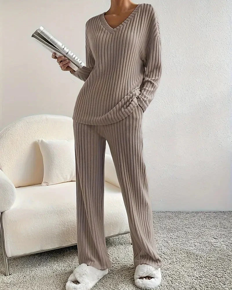 Soft V-Neck Two-Piece Lounge Set - Image 9