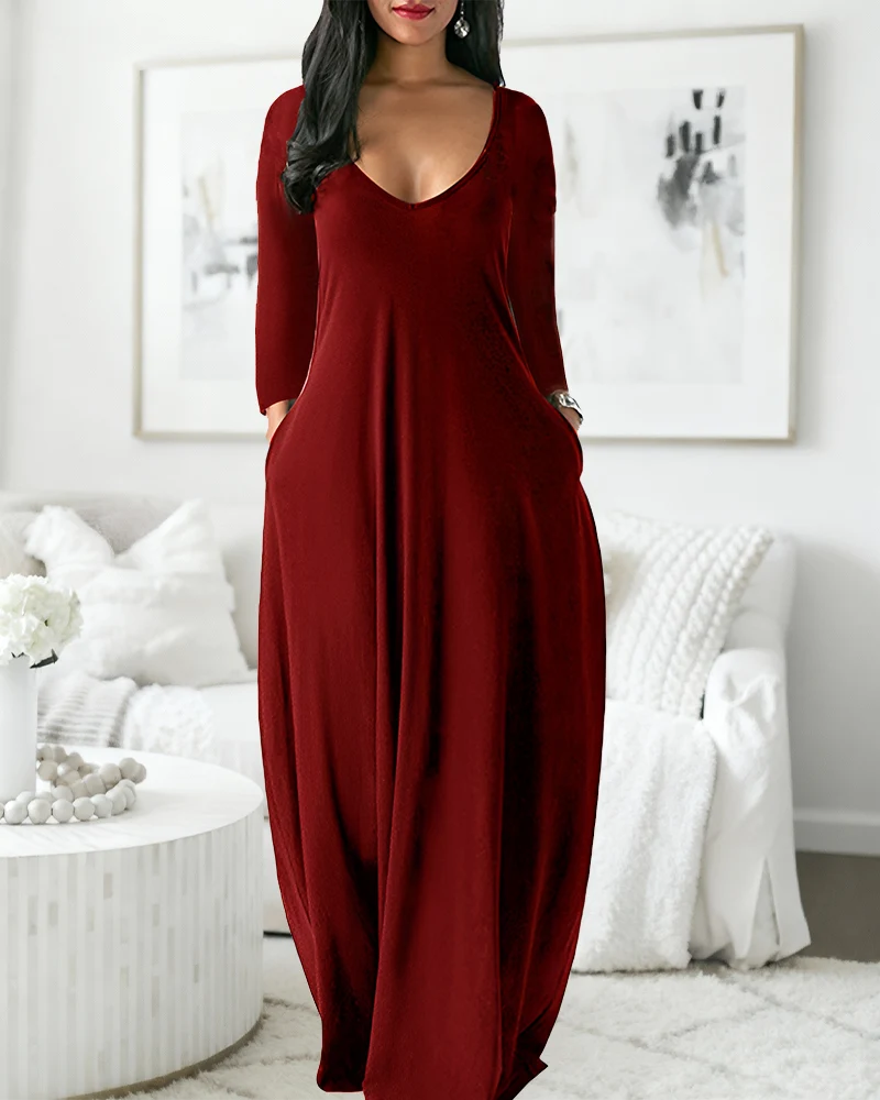 Solid Color Pocket Lounge Dress