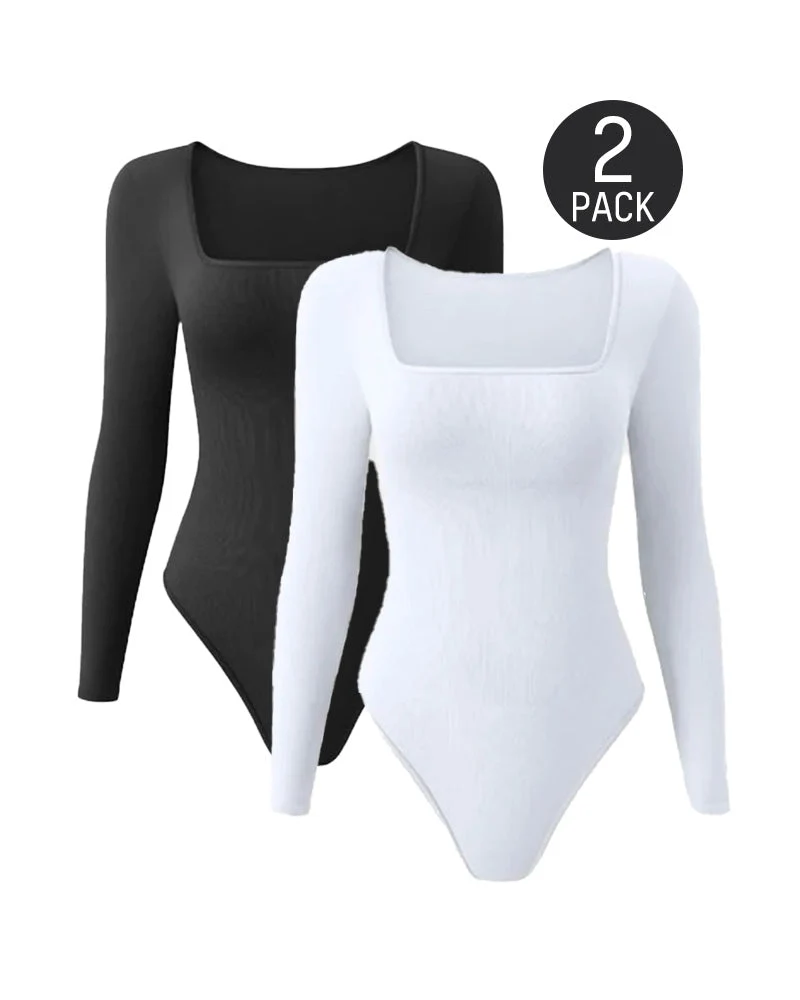 Ribbed Square Neck Long Sleeve Bodysuit - Image 18