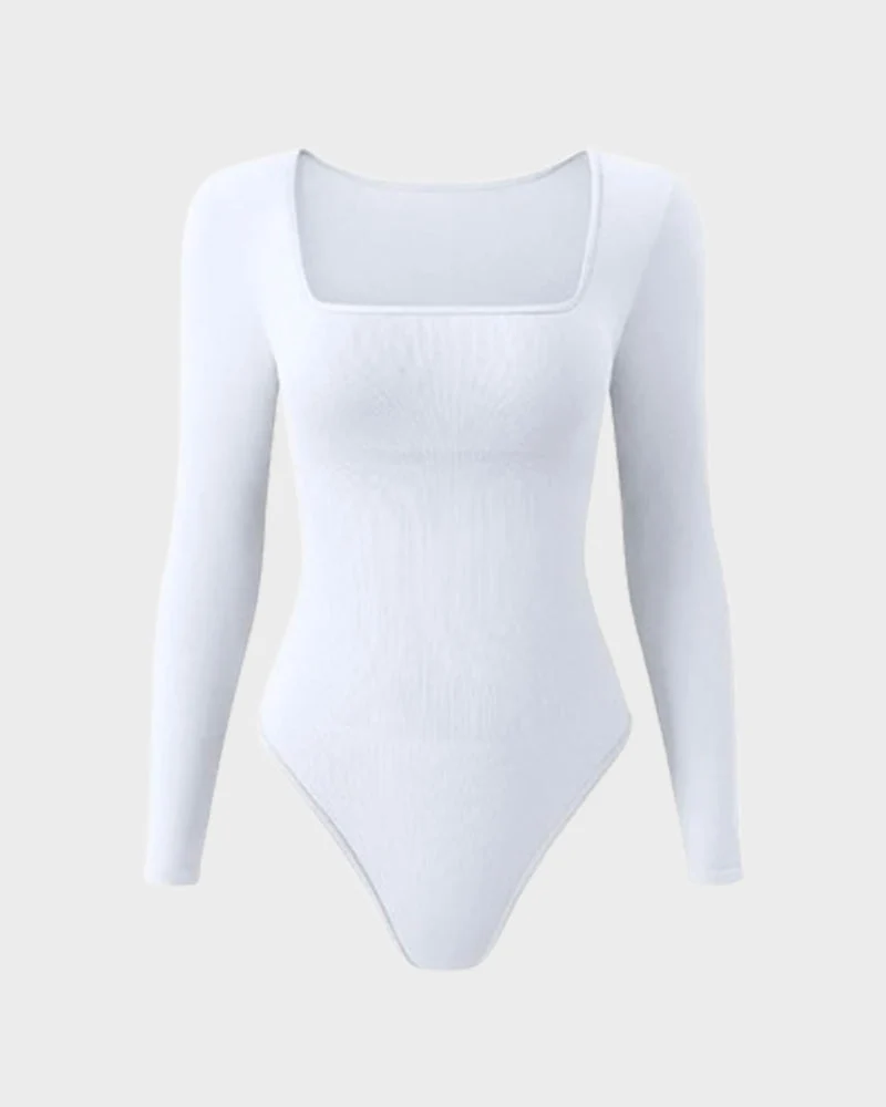 Ribbed Square Neck Long Sleeve Bodysuit - Image 6