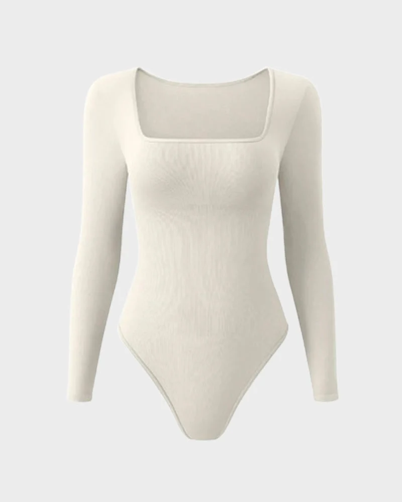 Ribbed Square Neck Long Sleeve Bodysuit - Image 9