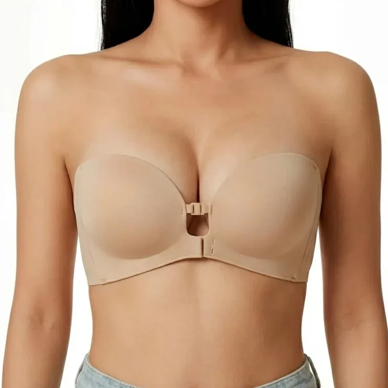 Strapless Front Closure Bra Wireless Push Up Padded Non Slip Tube Jelly Bra - Image 10