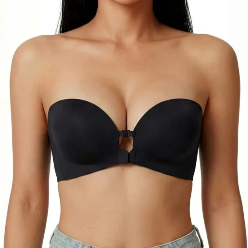Strapless Front Closure Bra Wireless Push Up Padded Non Slip Tube Jelly Bra - Image 12