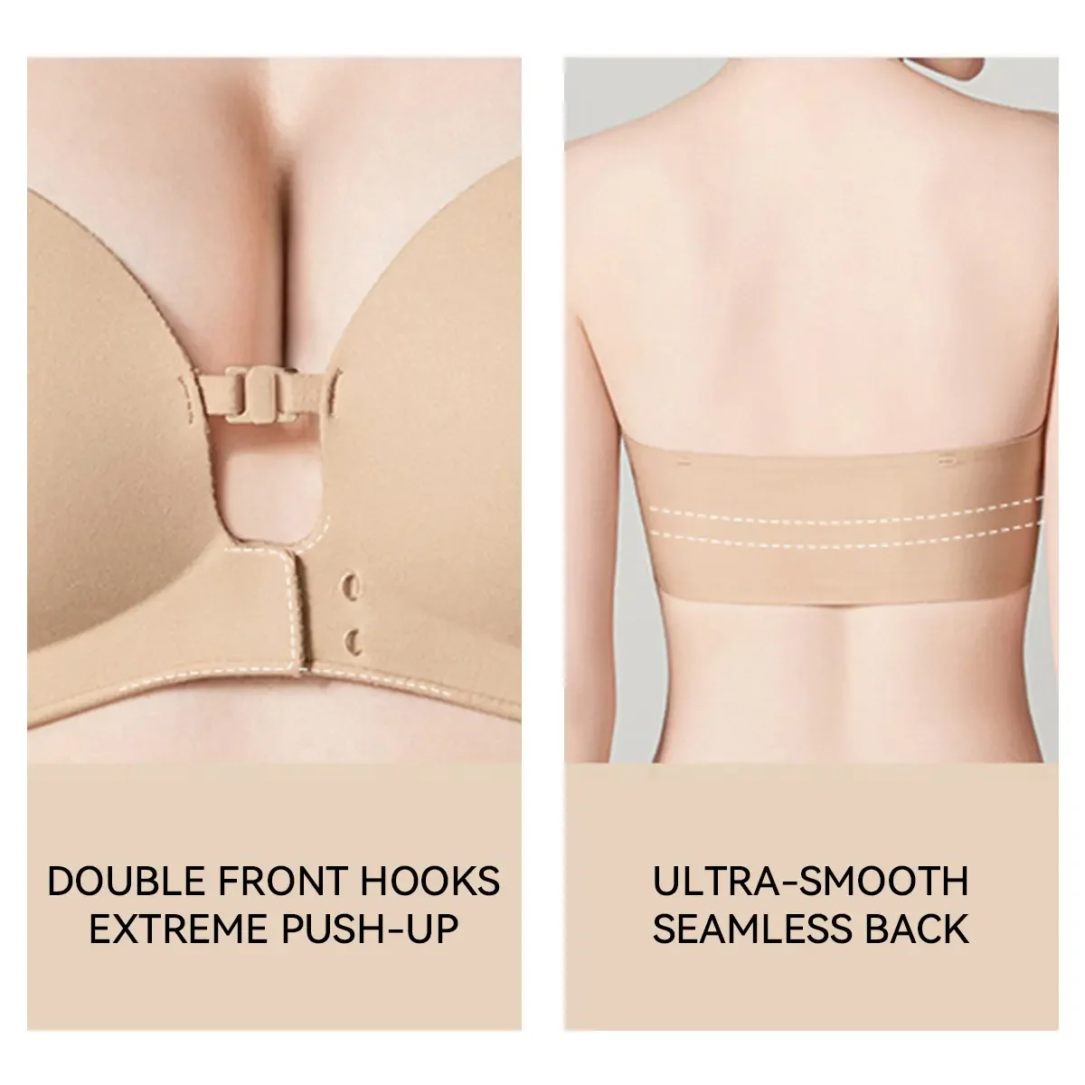 Strapless Front Closure Bra Wireless Push Up Padded Non Slip Tube Jelly Bra - Image 5