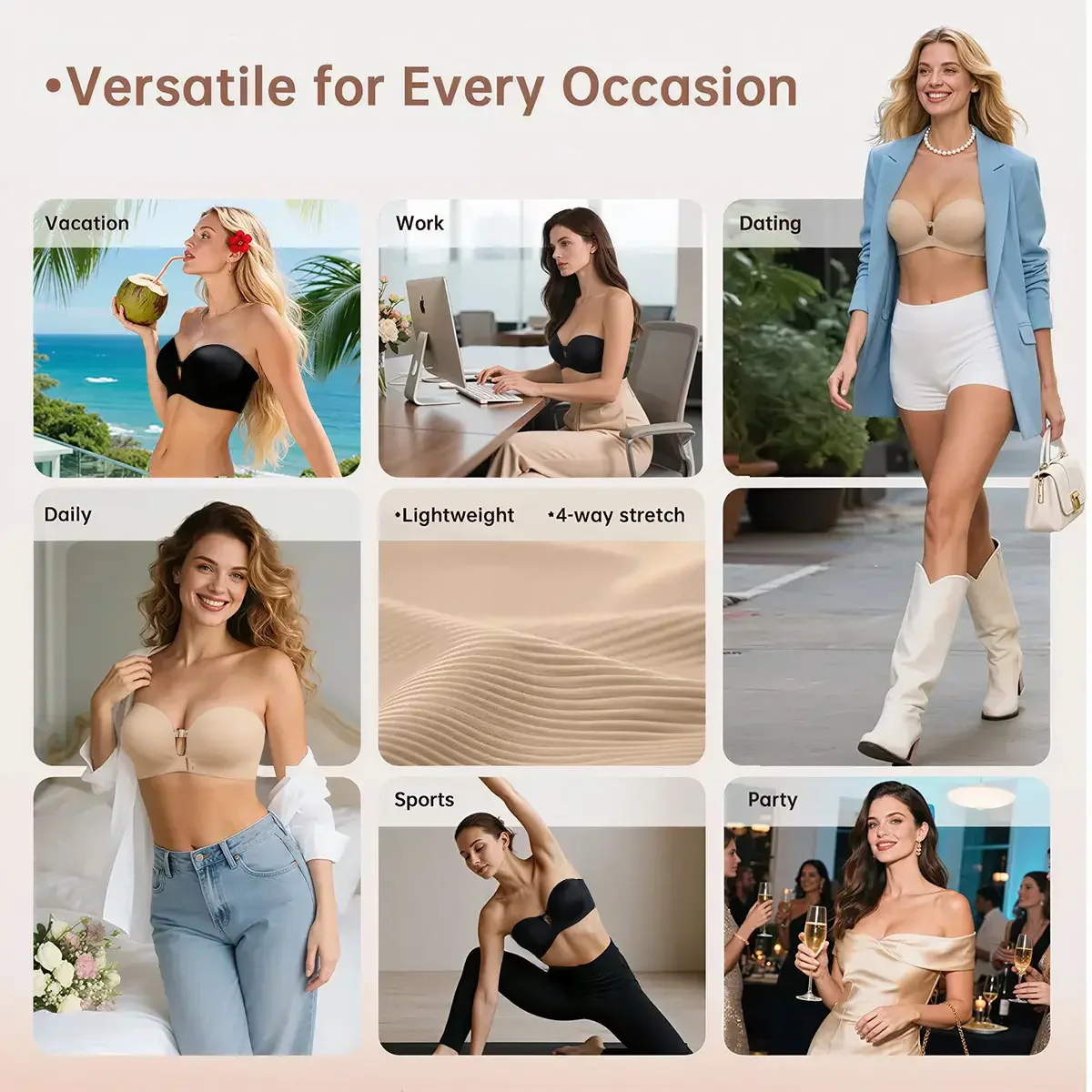 Strapless Front Closure Bra Wireless Push Up Padded Non Slip Tube Jelly Bra - Image 7