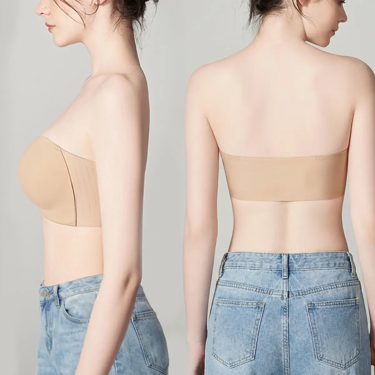 Strapless Front Closure Bra Wireless Push Up Padded Non Slip Tube Jelly Bra - Image 9