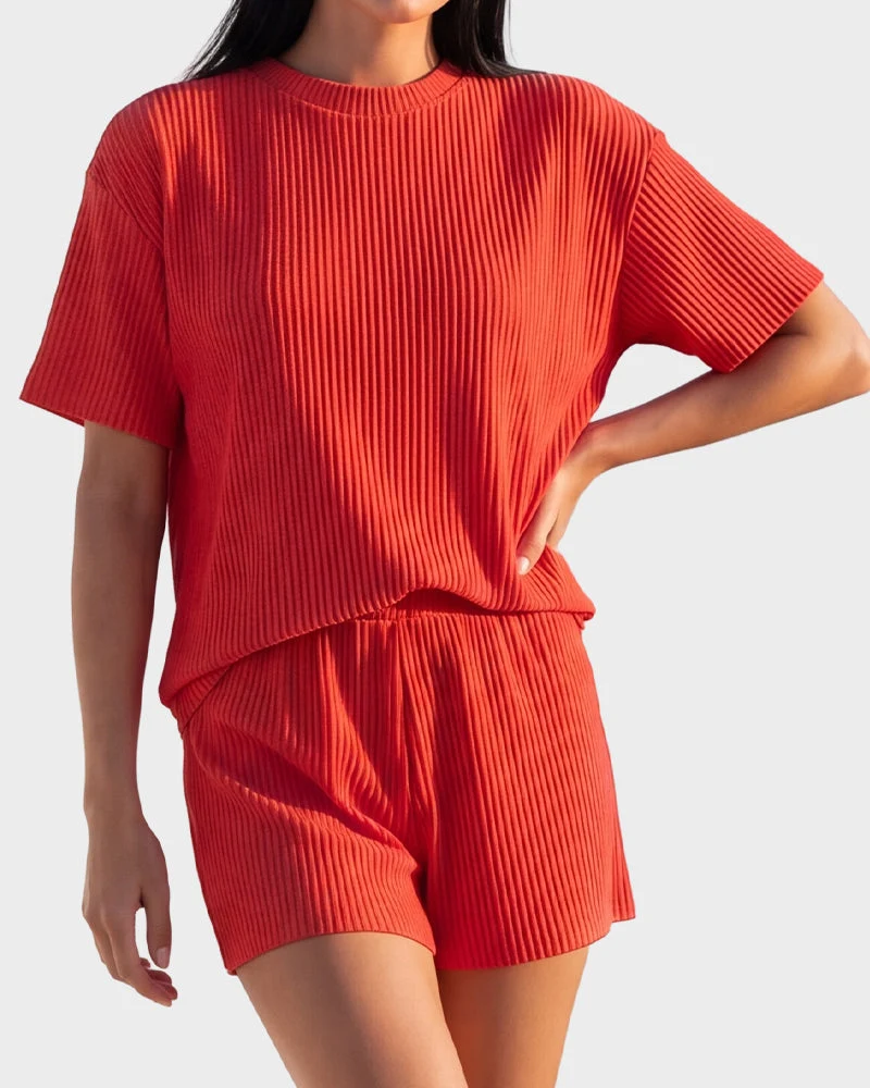 Summer Rib Knit Two-Piece Loungewear Set - Image 24