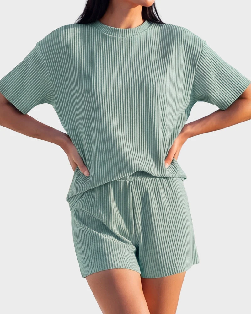 Summer Rib Knit Two-Piece Loungewear Set - Image 25
