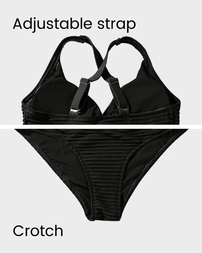 Textured Knot-Front High-Waisted Bikini Set - Image 12
