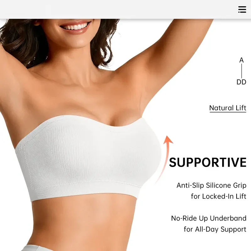 Non-Slip Bandeau Seamless Wireless Strapless Bra - Image 5