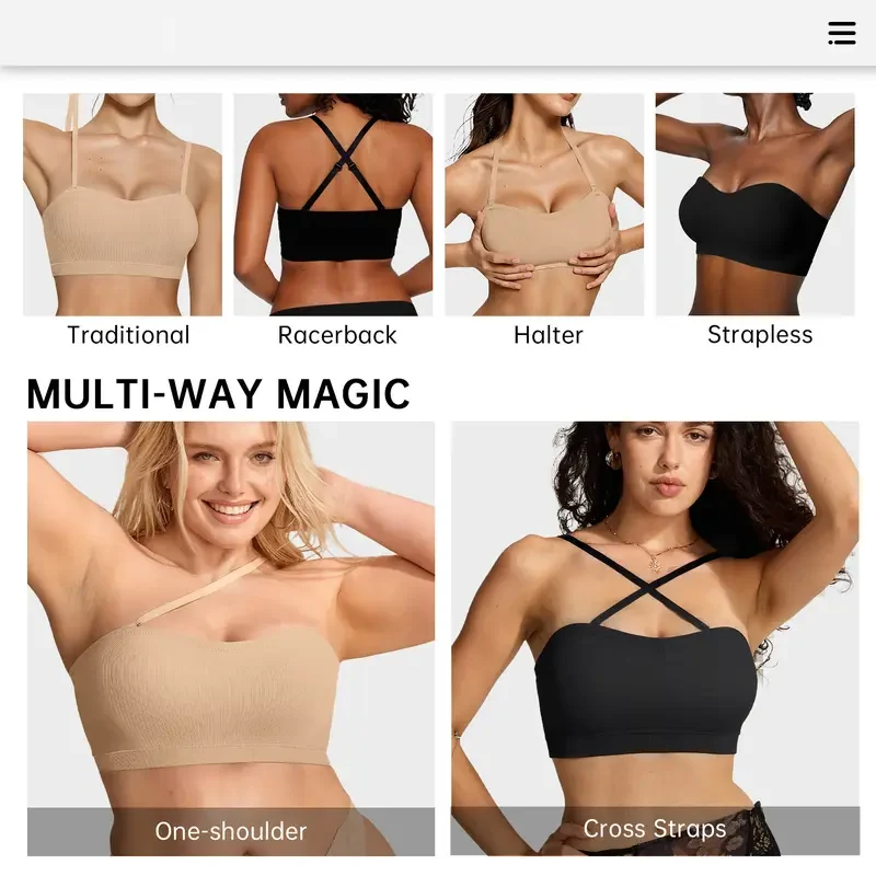 Non-Slip Bandeau Seamless Wireless Strapless Bra - Image 7