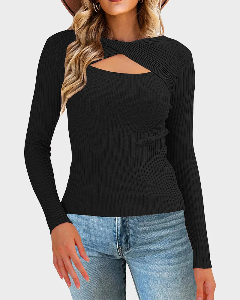 Twist Front Cutout Knit Sweater - Image 3