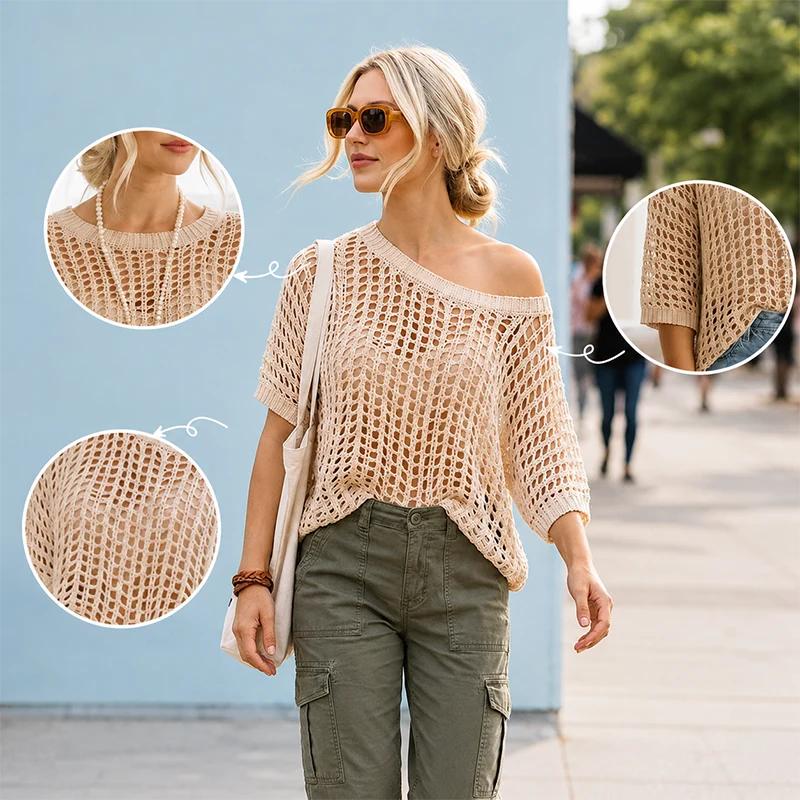 Five-Sleeve Openwork Beach Cover-up - Image 2