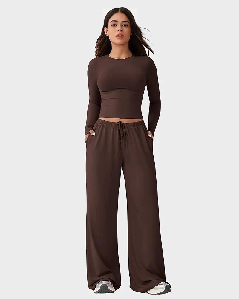 Wide-Leg Lounge Set for Women Stretchy Crop Top & Pants - Image 11