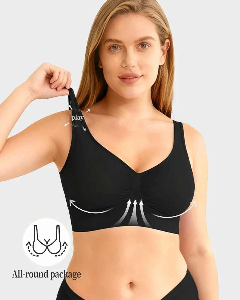 Wide Shoulder Strap Wireless T-Shirt Bra - Image 10