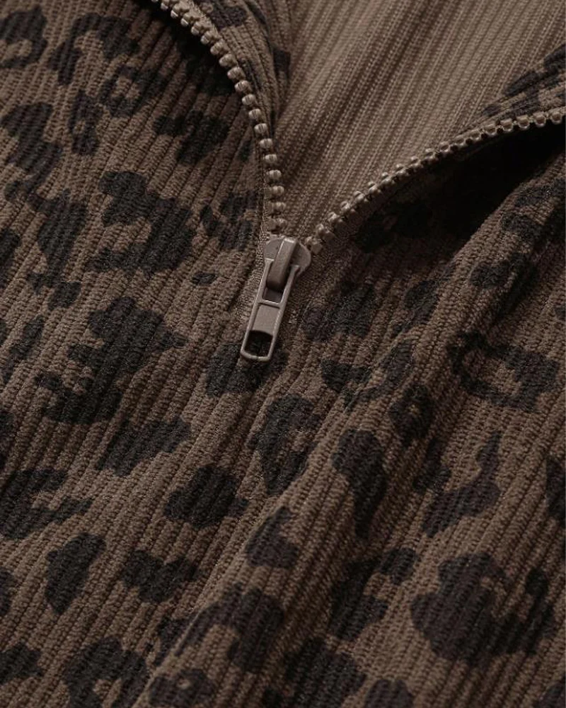 Women Casual Zip Up Front Long Sleeve Leopard Print Sweatshirt - Image 4