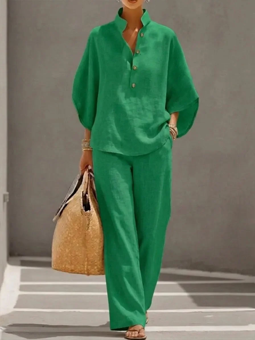 🔥Last Day 50% OFF🔥Women's Batwing Sleeve Two-Piece Set – Casual Shirt & Wide Leg Pants Outfit - Image 7