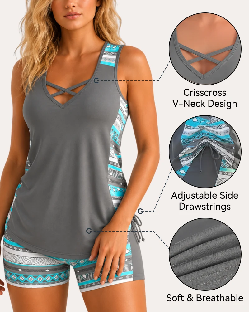 ⏰LAST DAY 50% OFF - Miraclesuit Women's Tummy Control Tankini Set with Built-In Bra – Flattering Boho Swimwear with Shorts - Image 7