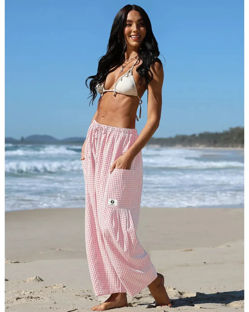 Women’s Loose Plaid Wide Leg Pants with Pockets - Image 10