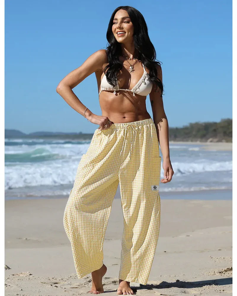 Women’s Loose Plaid Wide Leg Pants with Pockets - Image 14