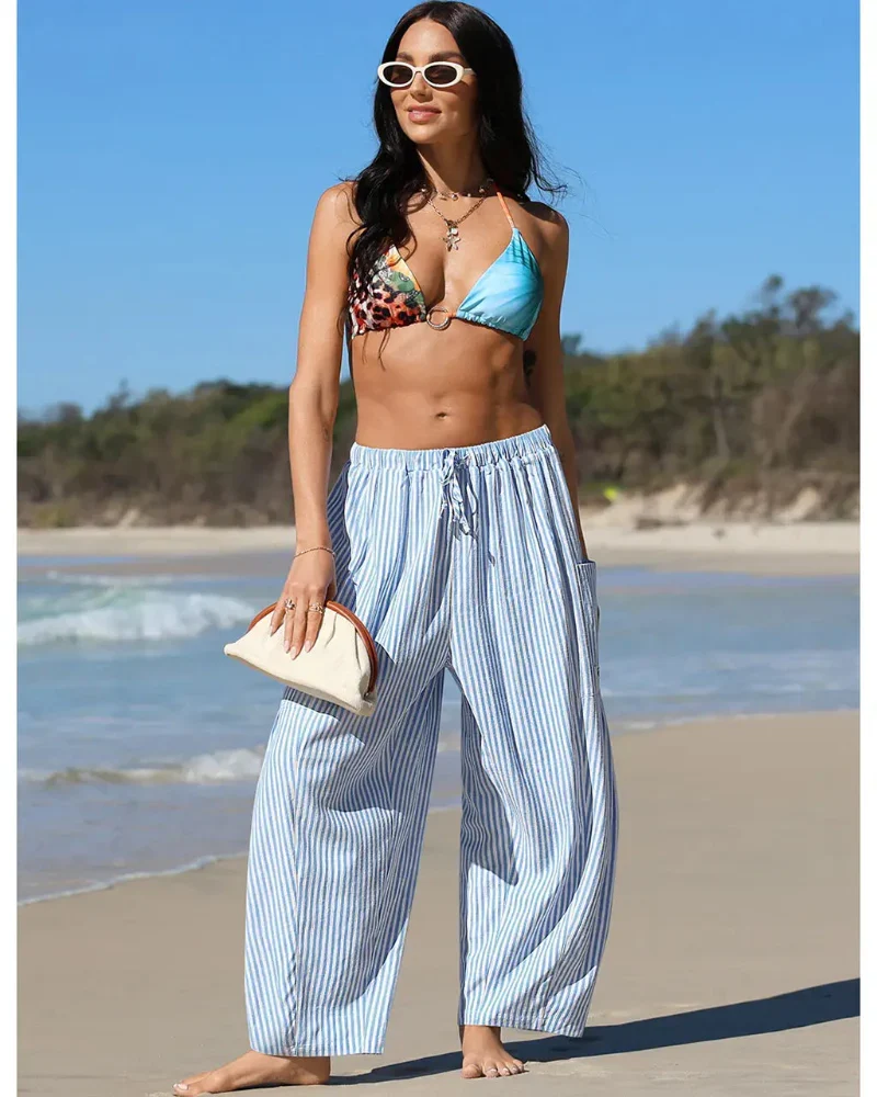 Women’s Loose Plaid Wide Leg Pants with Pockets - Image 15