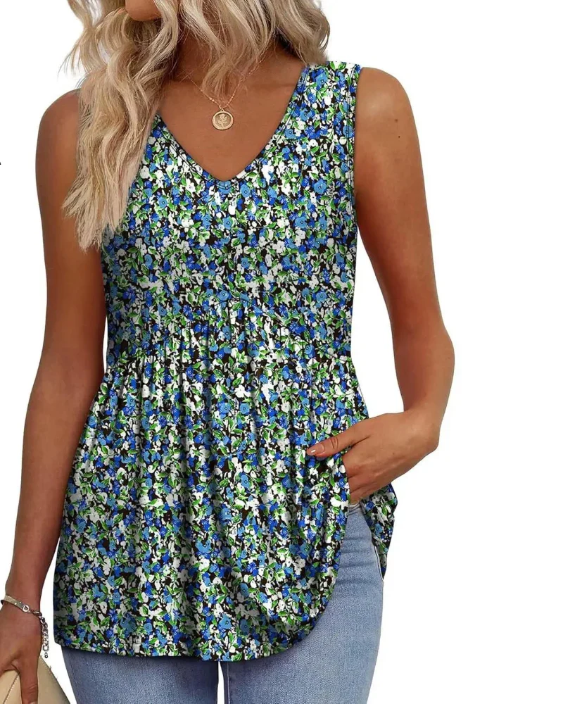 Women’s Peplum Tank Tops Sleeveless V-Neck Stretchy Summer Babydoll Tops - Image 10