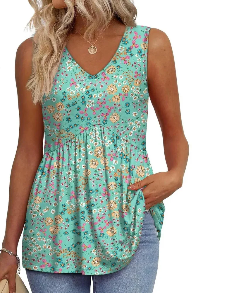 Women’s Peplum Tank Tops Sleeveless V-Neck Stretchy Summer Babydoll Tops - Image 12