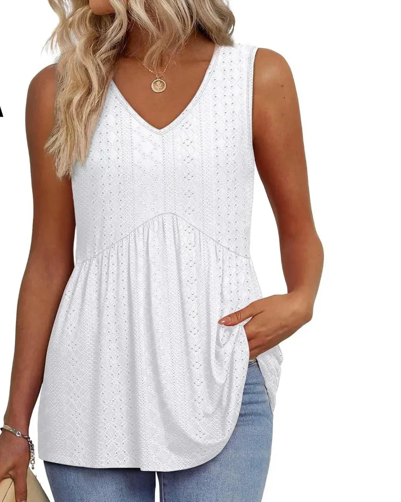 Women’s Peplum Tank Tops Sleeveless V-Neck Stretchy Summer Babydoll Tops - Image 13