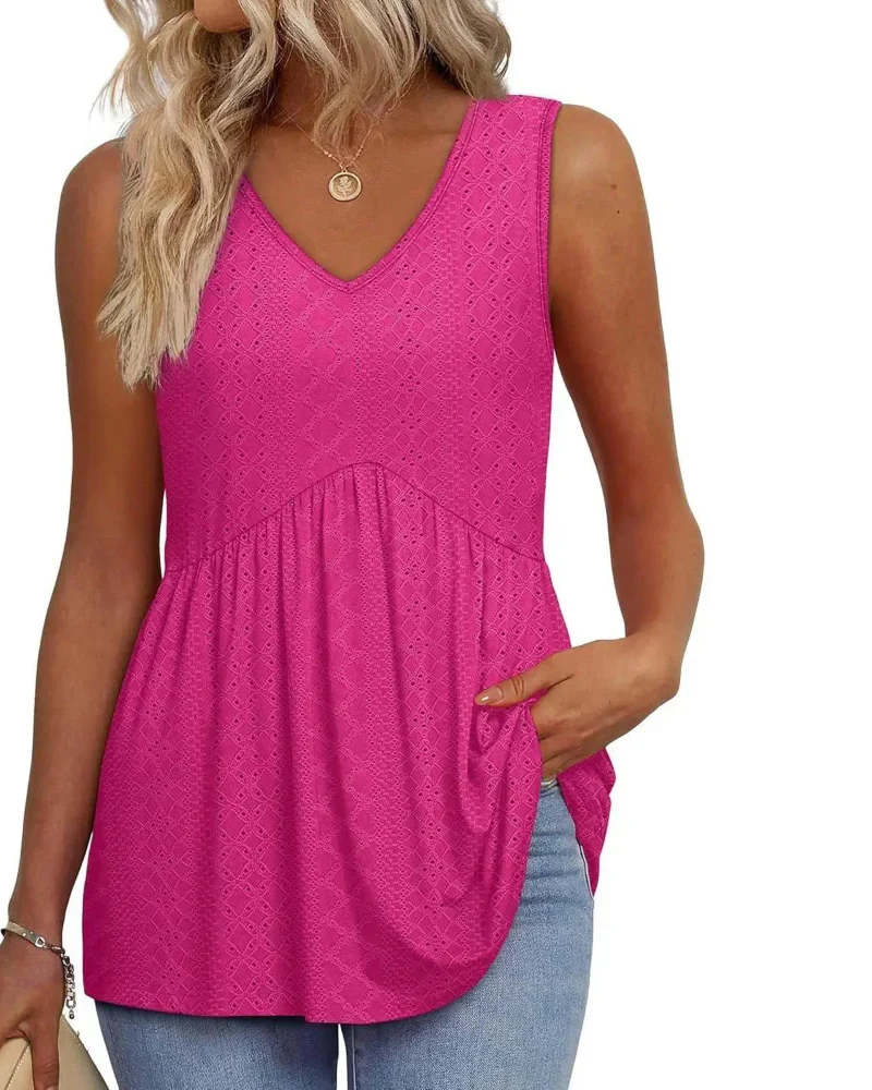 Women’s Peplum Tank Tops Sleeveless V-Neck Stretchy Summer Babydoll Tops - Image 14