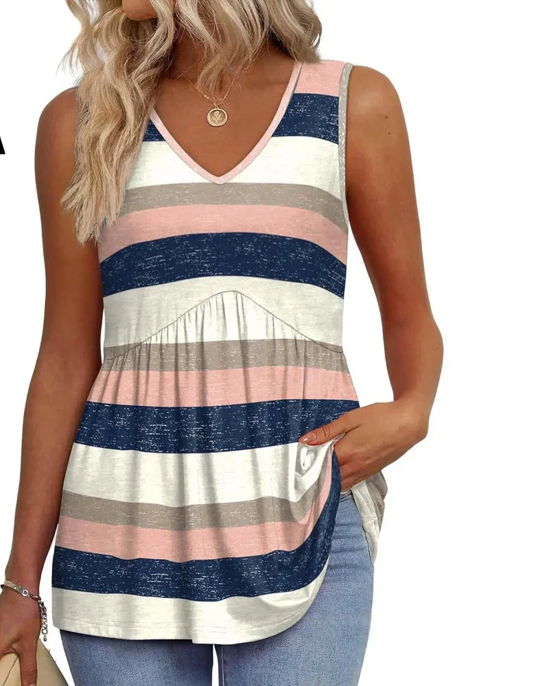 Women’s Peplum Tank Tops Sleeveless V-Neck Stretchy Summer Babydoll Tops - Image 15