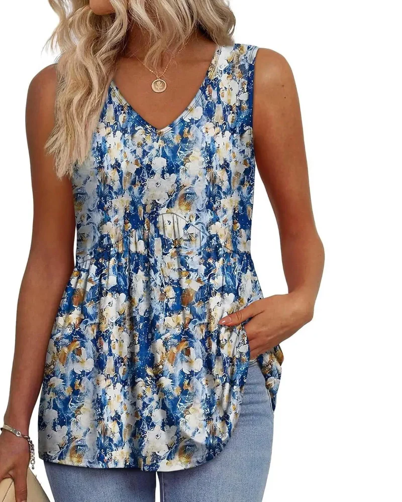 Women’s Peplum Tank Tops Sleeveless V-Neck Stretchy Summer Babydoll Tops - Image 17